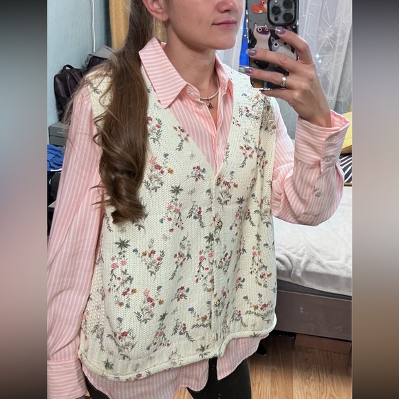 Vest floral knit womens vneck top flower cream - Picture 5 of 5